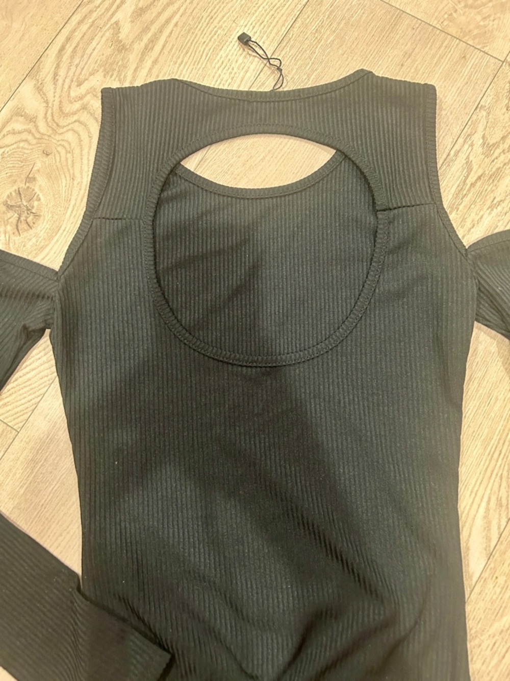 boohoo Black Cold-Shoulder Ribbed One-Piece - Picture 3 of 3